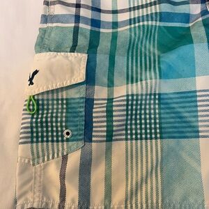 American Eagle Outfitters Plaid Swim Shorts - Teal, Aqua & White